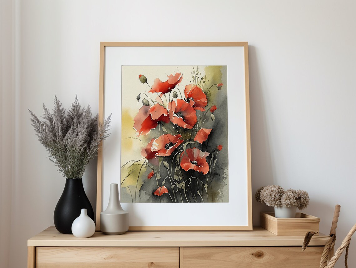 Poppy Print, Original Watercolor Floral Poster - Image 2