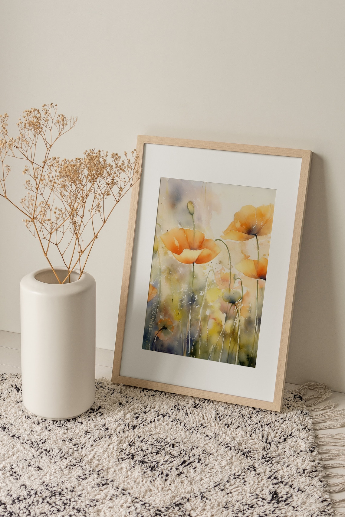 Orange Poppies Watercolor Art Print, Neutral Floral - Image 2