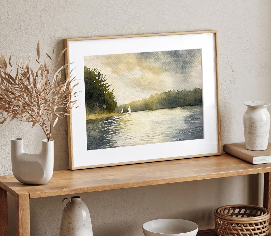 Spofford Lake Sailboat Watercolor Sunset Lake Landscape Poster - Image 2