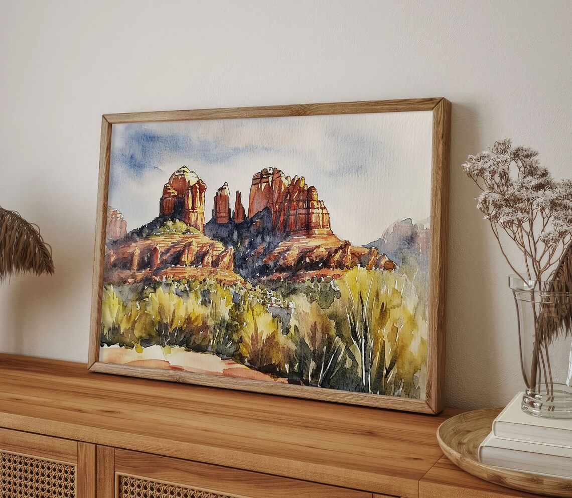 Sedona Arizona Cathedral Rock Watercolor Art Print - Image 4