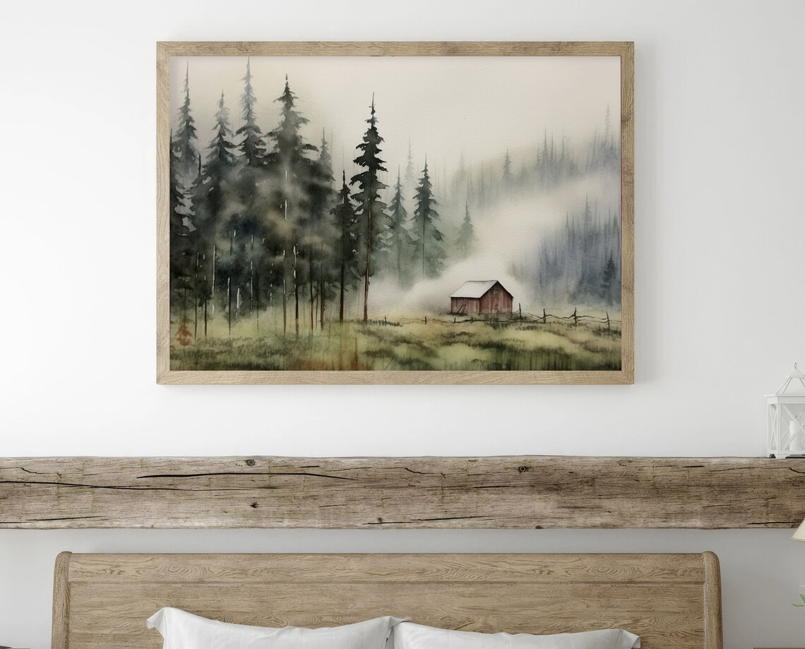 Cabin Painting Pine Forest Watercolor Art Print Idaho - Image 4