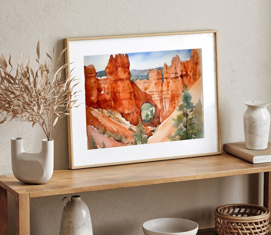 Bryce Canyon Watercolor Art Print, Utah Landscape - Image 3