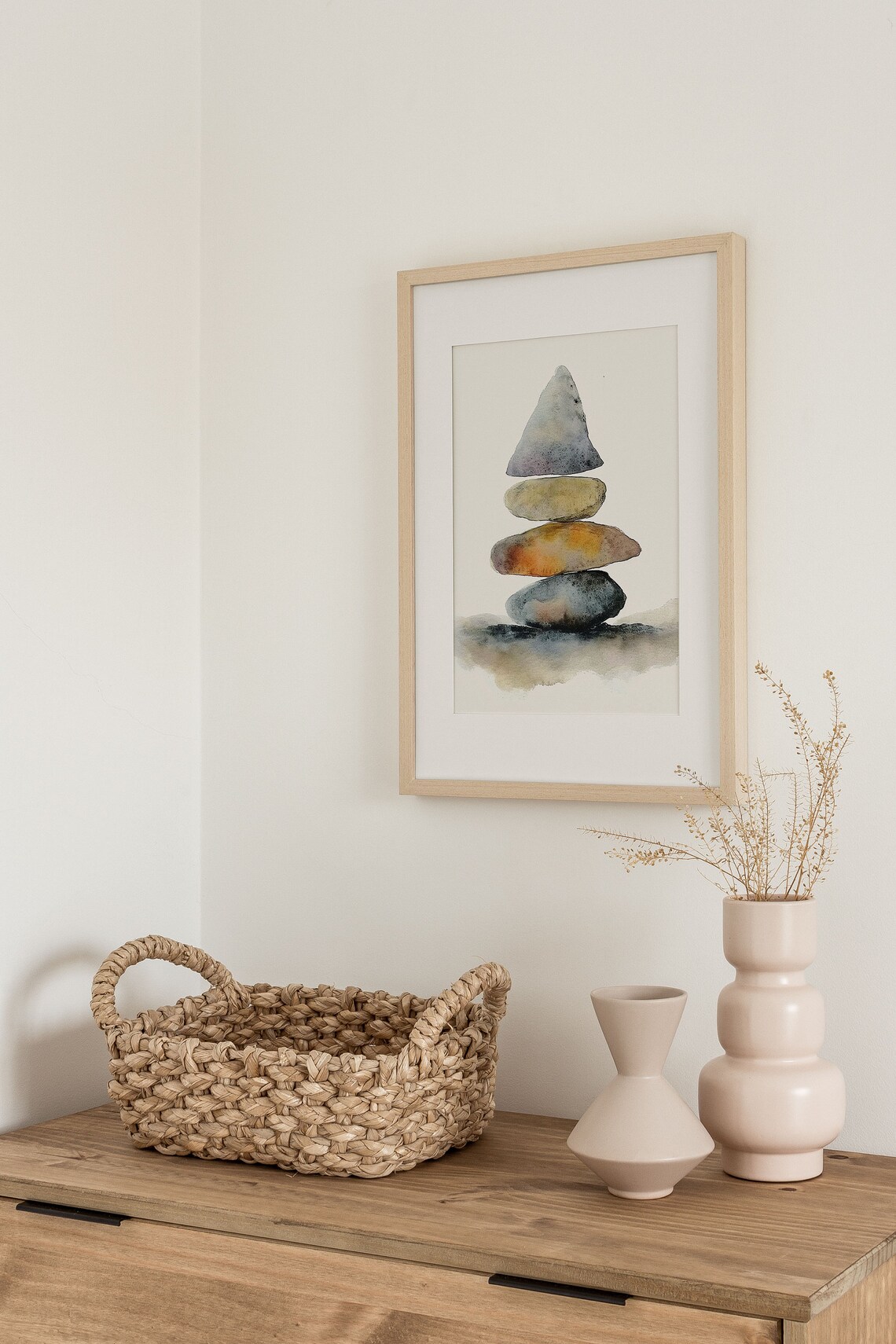 Balancing Stones Watercolor Art Print, Zen Wall Art - Image 3