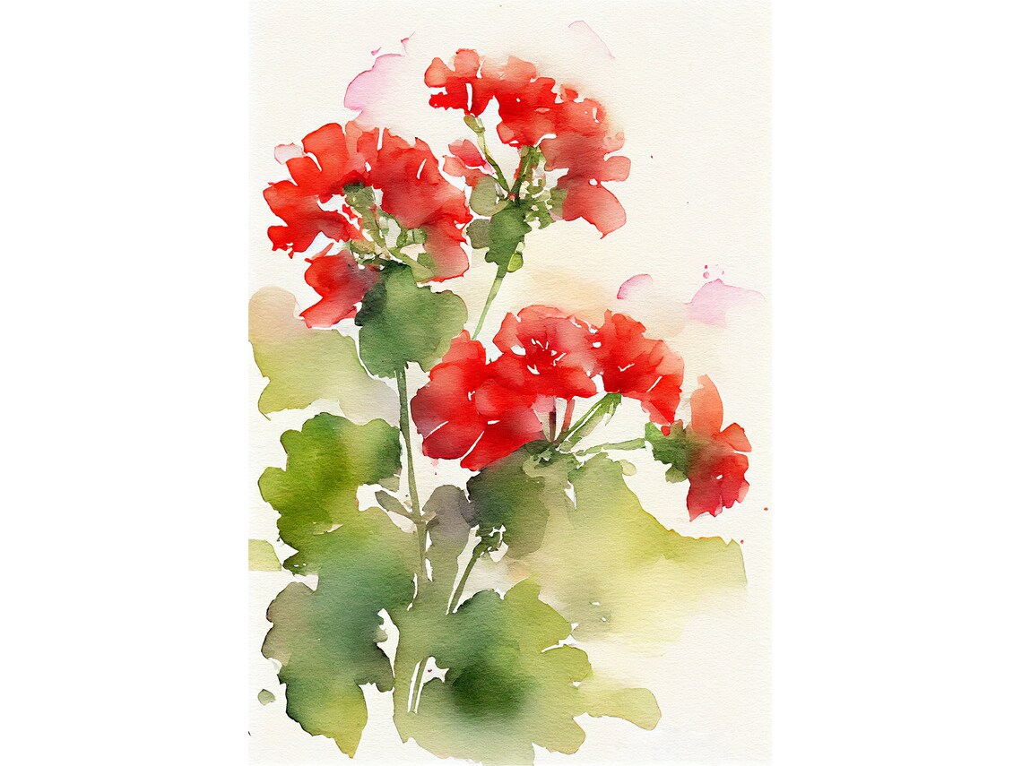 Geranium Watercolor Floral Art Print, Farmhouse Decor