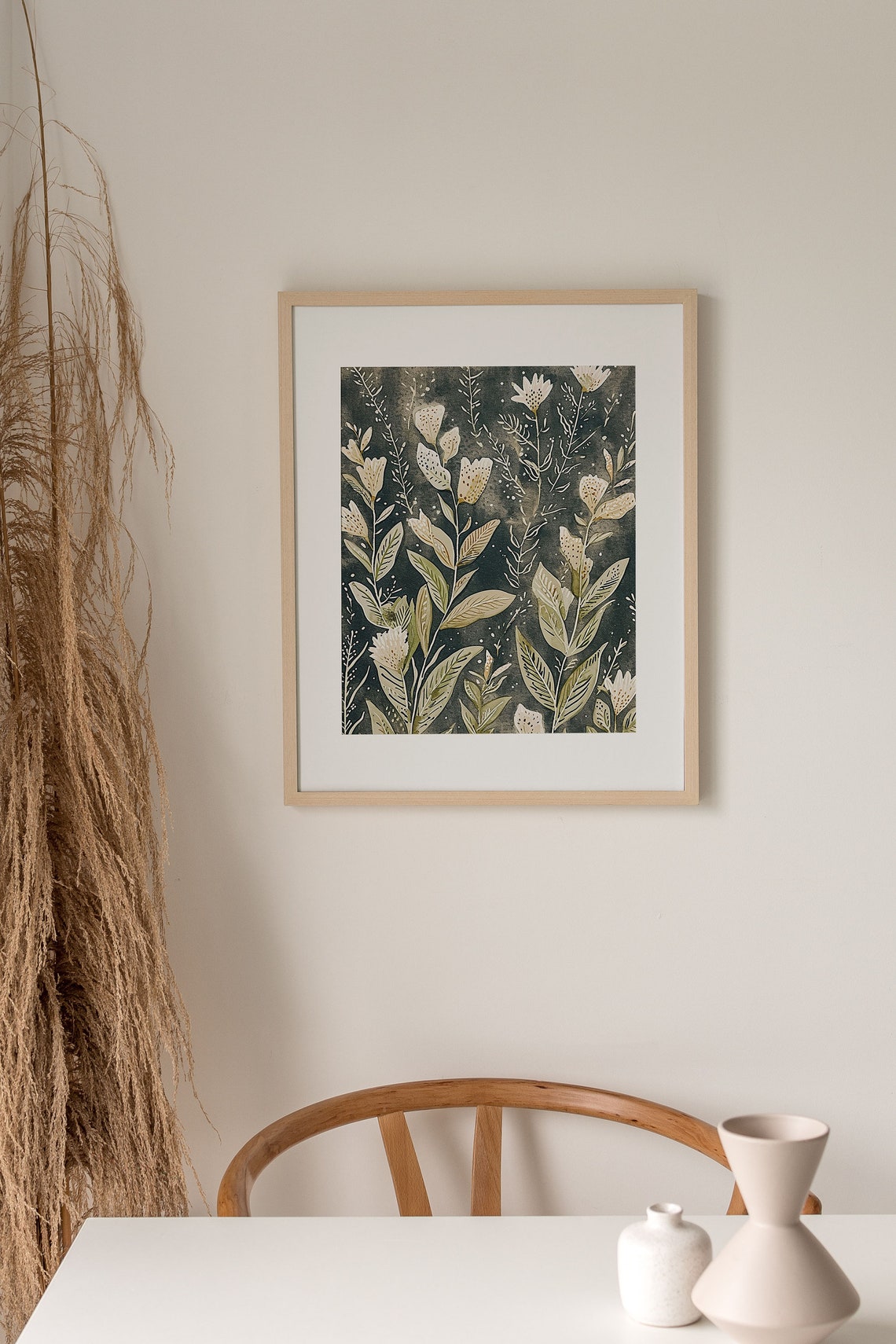Elegant White Botanical Blooms on Moody Dark Background Wall Art - Image 5