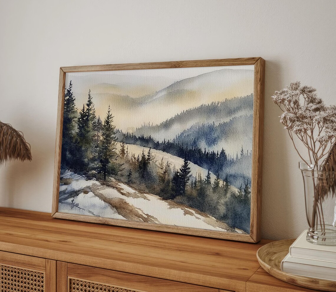 Smoky Mountains Pine Forest Watercolor Art Print - Image 4