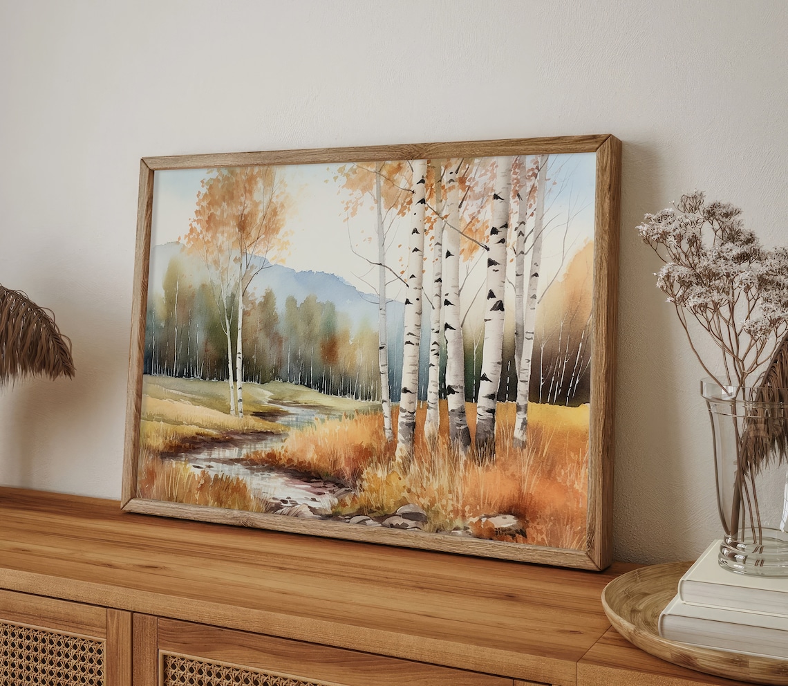 Birch Forest Watercolor Autumn Landscape Art Print - Image 3