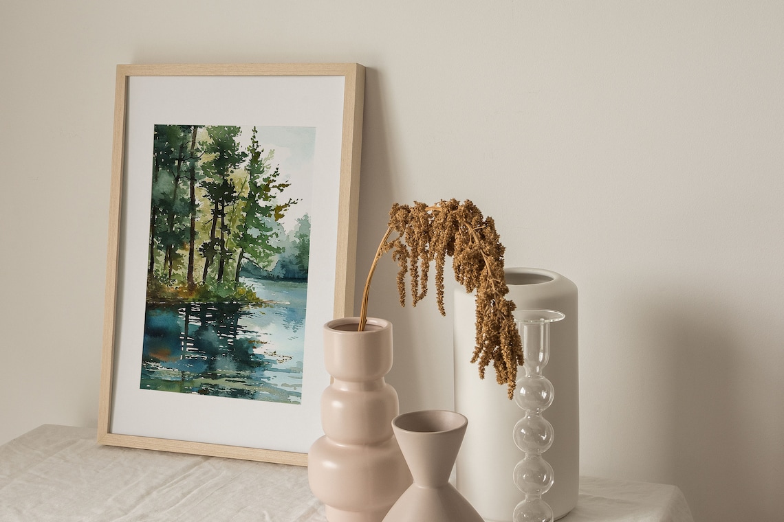 Finger Lakes Watercolor Forest Lake Art Print - Image 4