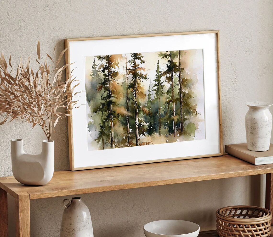 Spruce Trees Watercolor Art Print, Woodland Landscape - Image 4