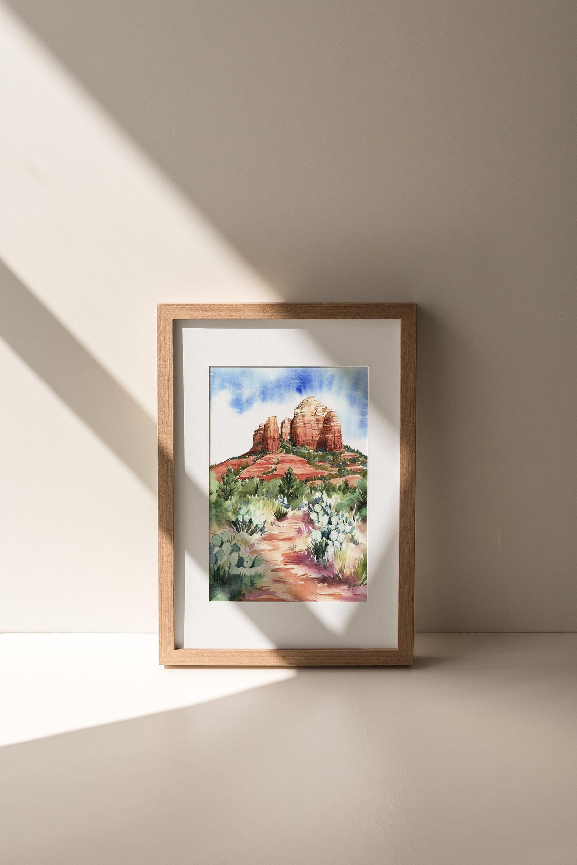 Towering Red Rock Formation in an Arizona Desert Watercolor Poster - Image 3