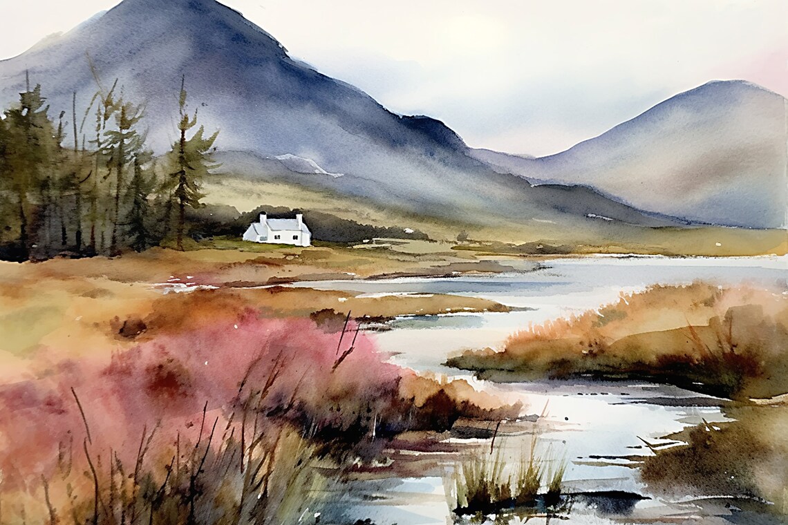 Scottish Borders Watercolor Landscape Art Print
