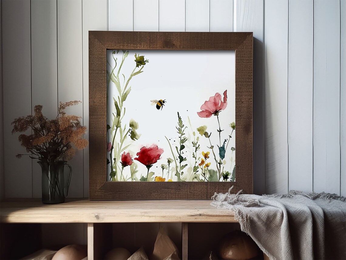Meadow Bee Watercolor Art Print, Abstract Landscape - Image 2