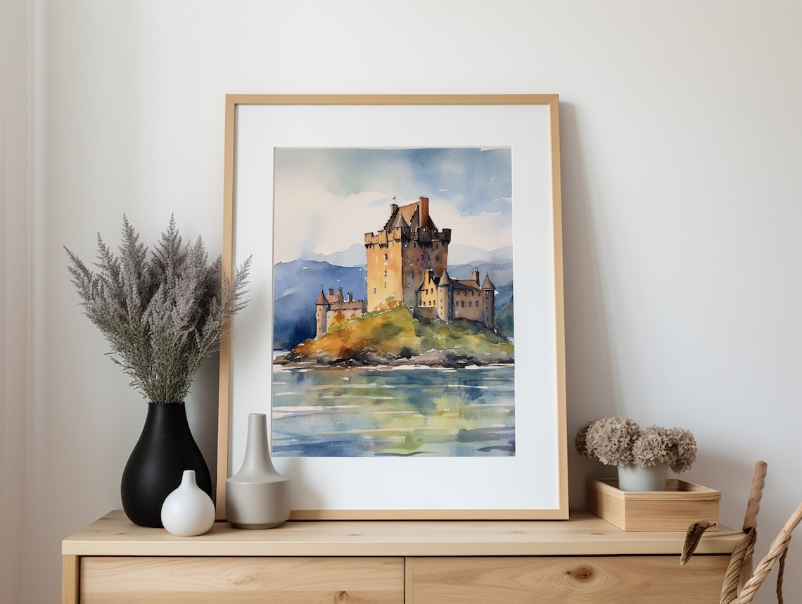 Eilean Donnain Castle Watercolor Art Print, Scotland - Image 3