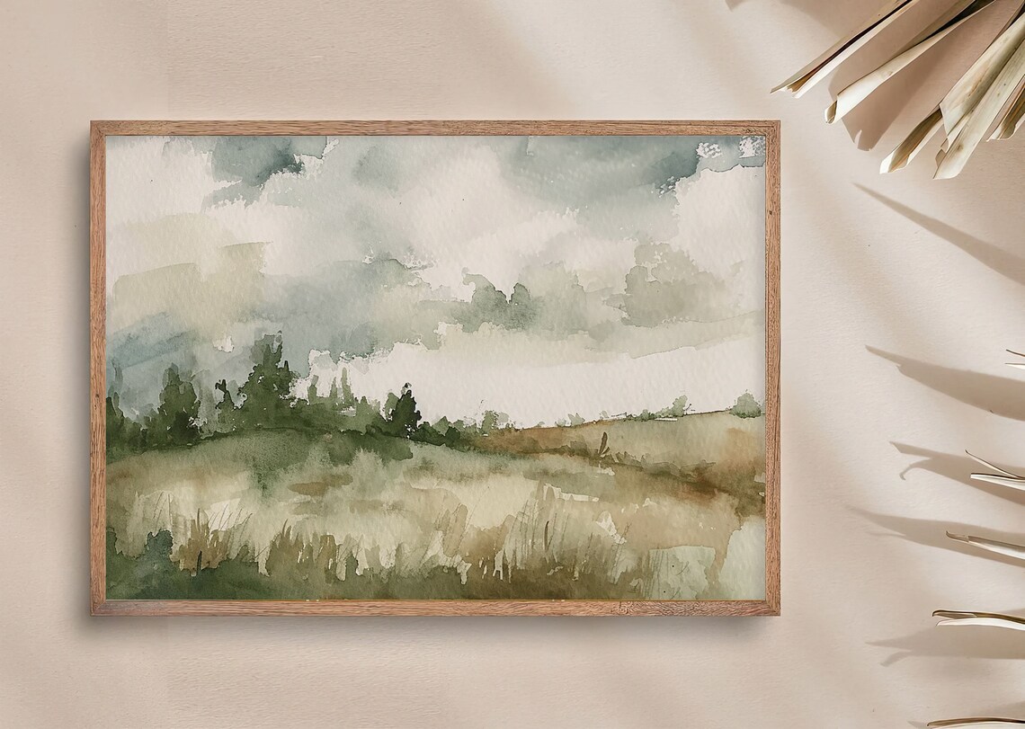 Countryside Painting Rustic Landscape Watercolor Art Print - Image 4