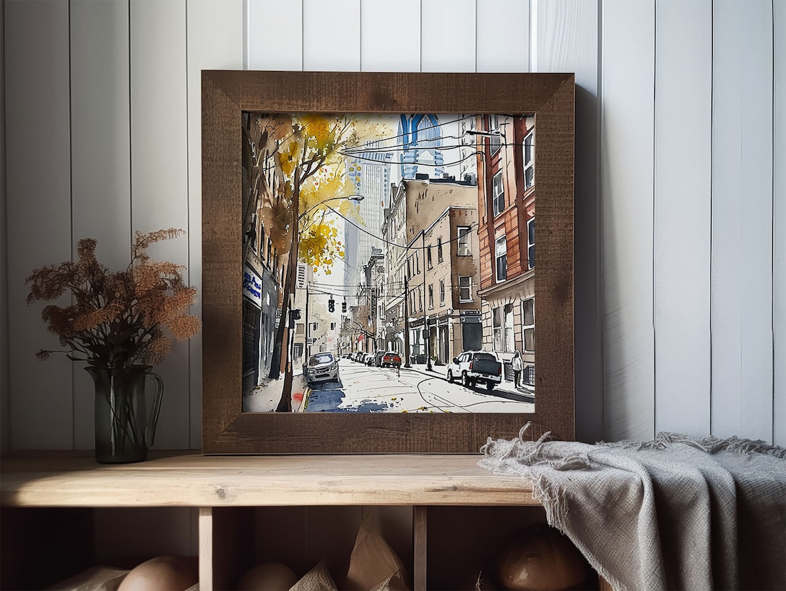 Philadelphia Locust Street Watercolor Art Print, Cityscape - Image 2