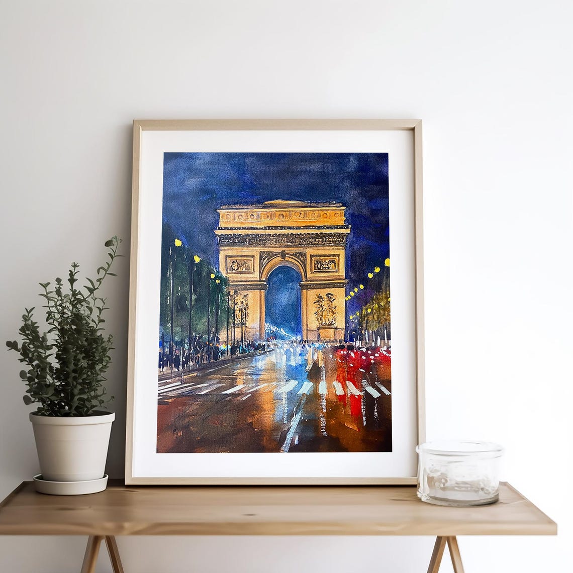 Paris Arc de Triomphe Night Lights Watercolor Landmark Poster - Image 4