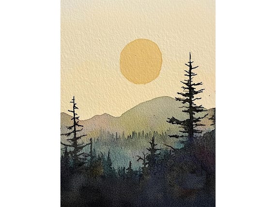Appalachian Mountains Painting Misty Pine Trees Watercolor Art Print Evergreen Forest Wall Art Minimalist Poster