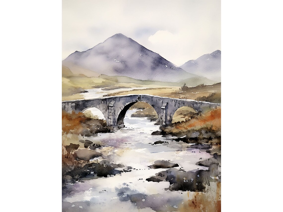 Sligachan Bridge Watercolor Art Print, Isle Of Skye