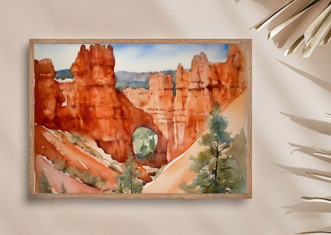 Bryce Canyon Watercolor Art Print, Utah Landscape - Image 4