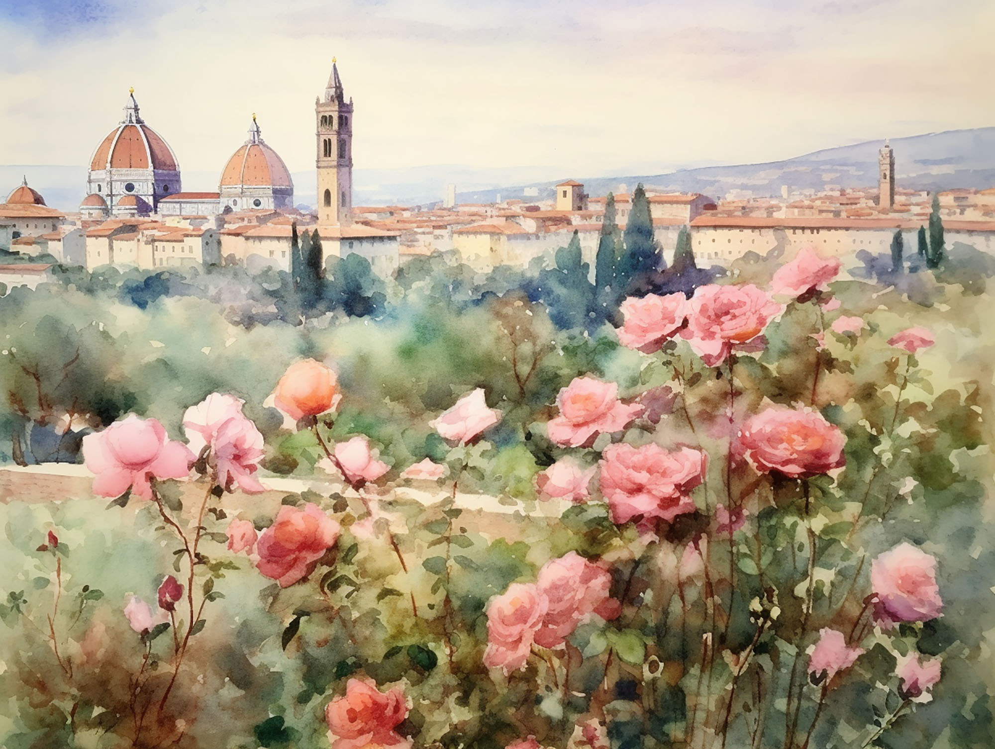 Florence Watercolor Italian Cityscape Art Print