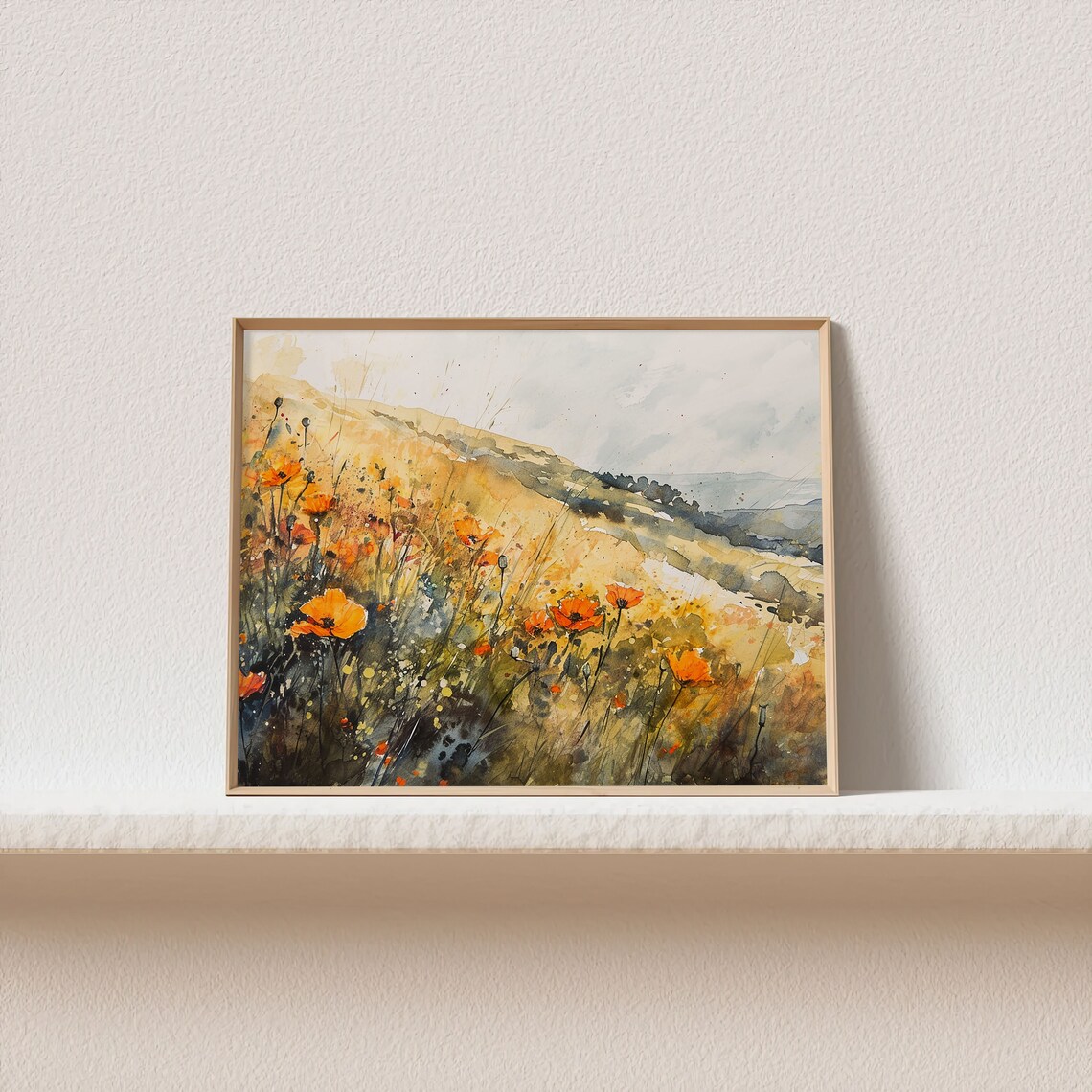 California Poppy Watercolor Art Print, Wildflower Field - Image 2