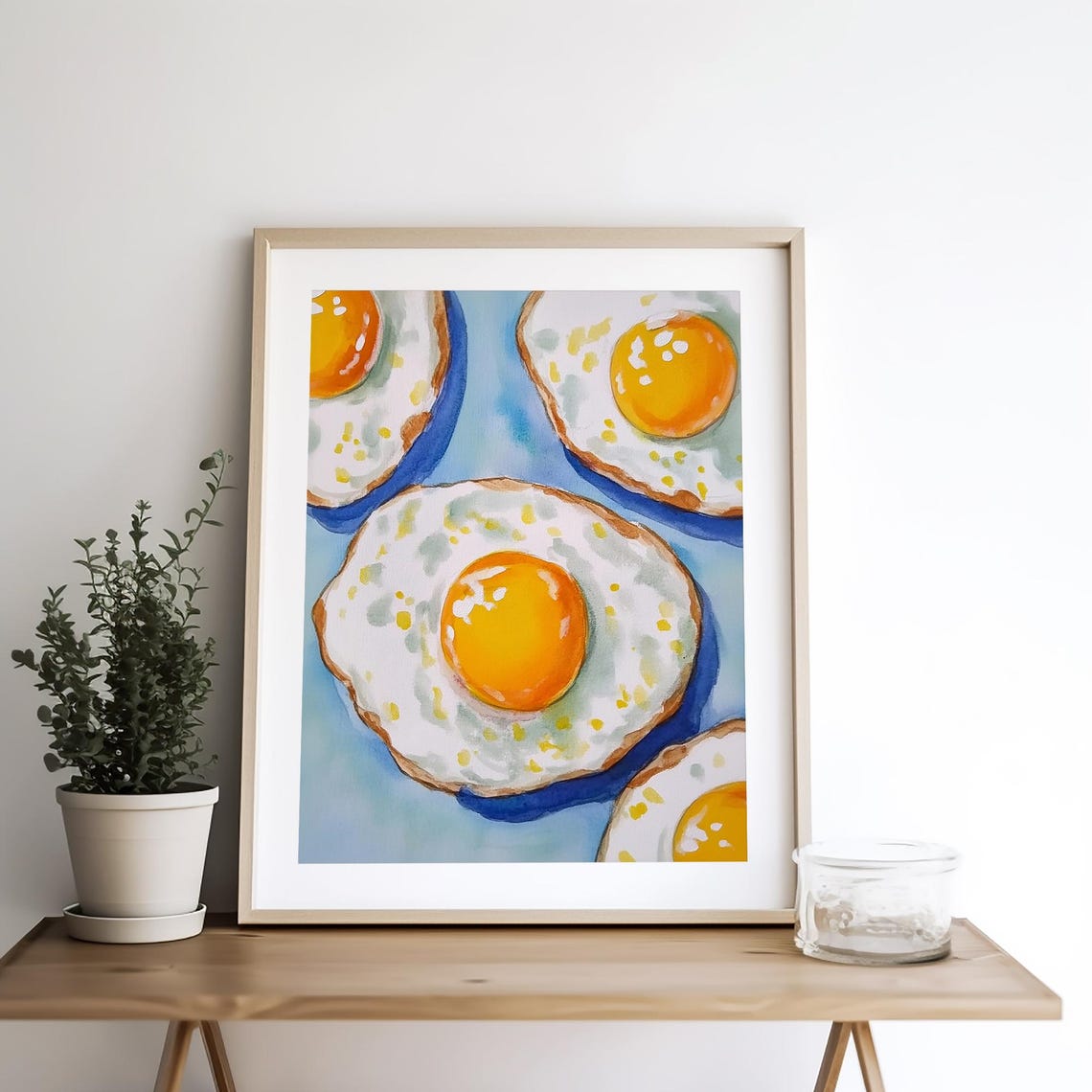 Sunny Side Up Fried Eggs on Blue Kitchen Watercolor Fun Food Poster - Image 4