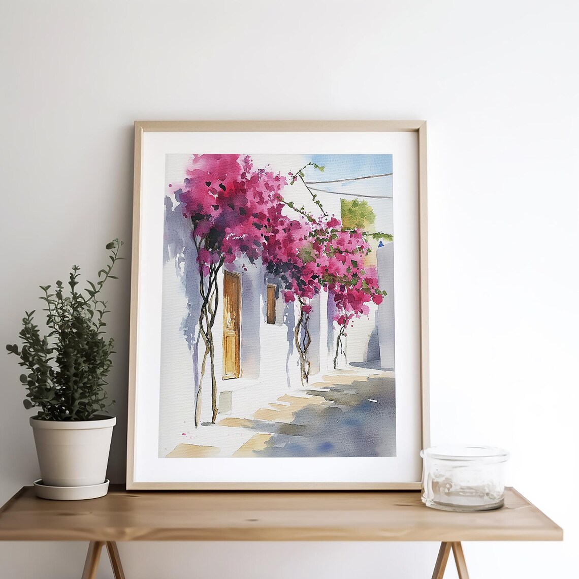 Bougainvillea Painting Santorini Watercolor Travel Poster - Image 4