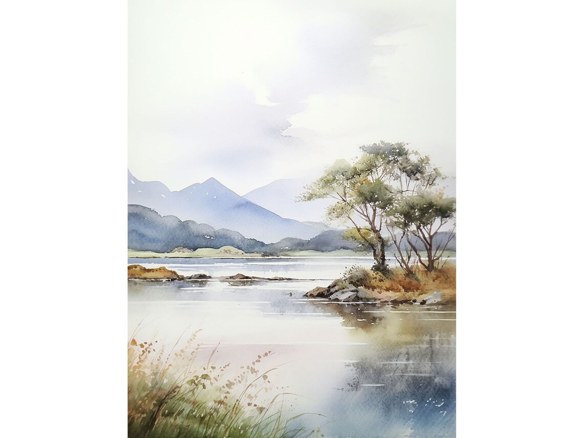 Killarney Lakes Watercolor Print, Irish Landscape Art
