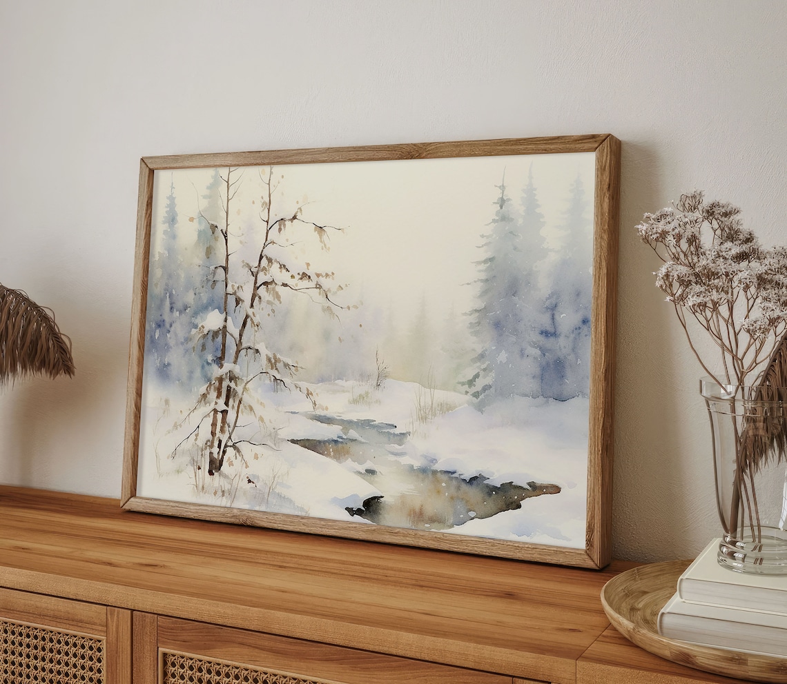 Winter Scene Watercolor Snow Landscape Art Print - Image 4