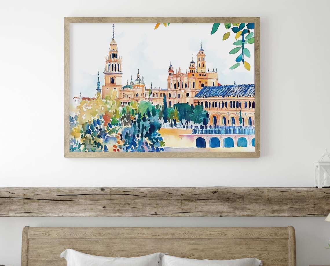 Seville Watercolor Art Print, Plaza De Espana - Image 4