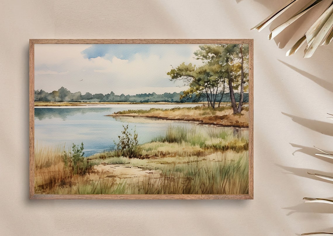 Cape Cod Salt Pond Marsh Watercolor Wetland Landscape Poster - Image 2