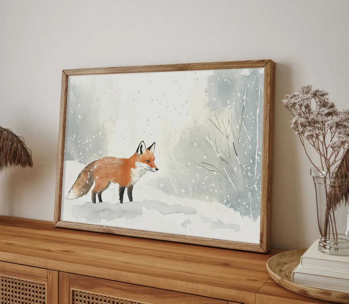 Fox Painting Snowy Forest Watercolor Art Print - Image 4