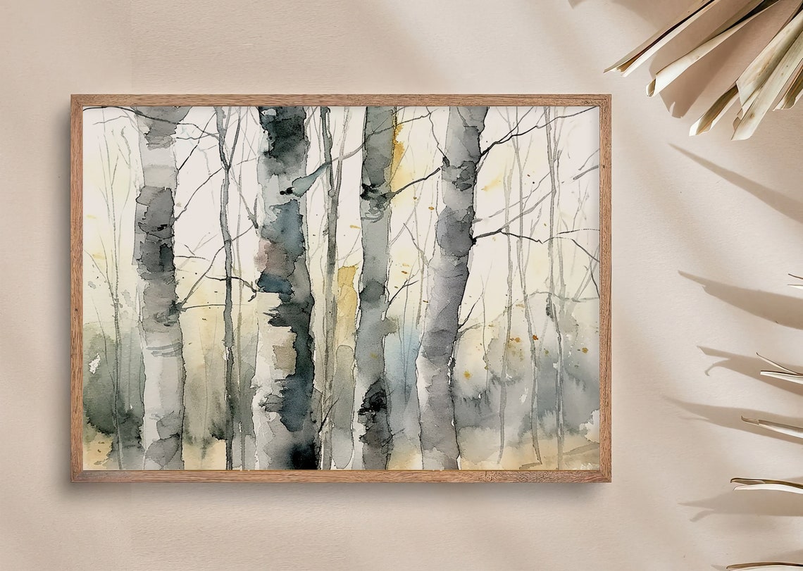 Birch Forest White Trunks Watercolor Woodland Neutral Poster - Image 4