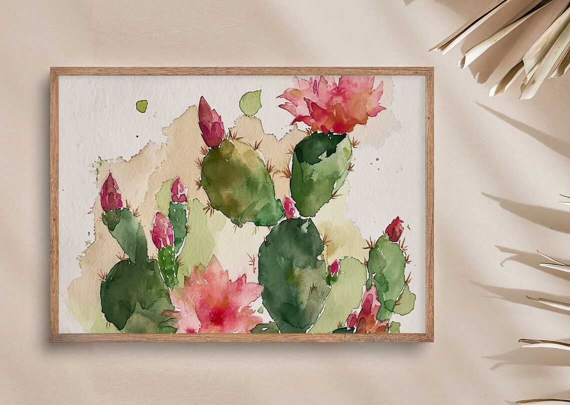 Blooming Cactus Watercolor Art Print, Floral Botanical Decor - Image 4