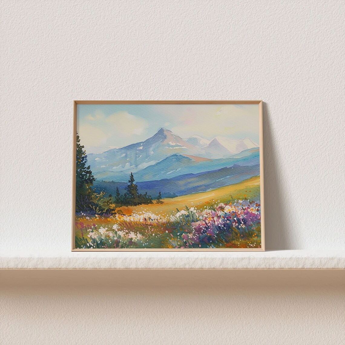 Spring Flowers Rocky Mountains Watercolor Art Print - Image 2