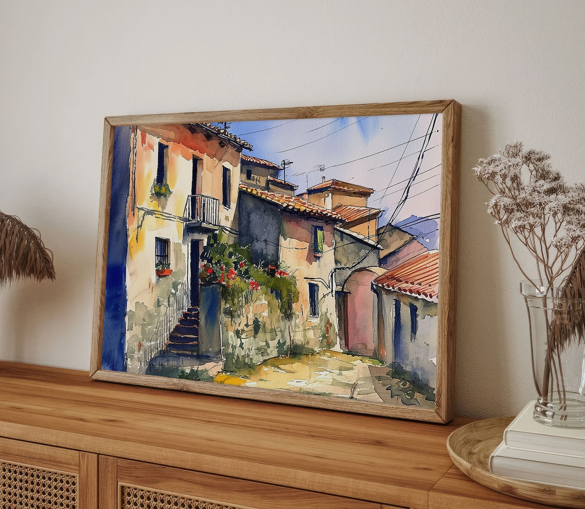 Calabria Watercolor Travel Poster, Italian Village View - Image 3