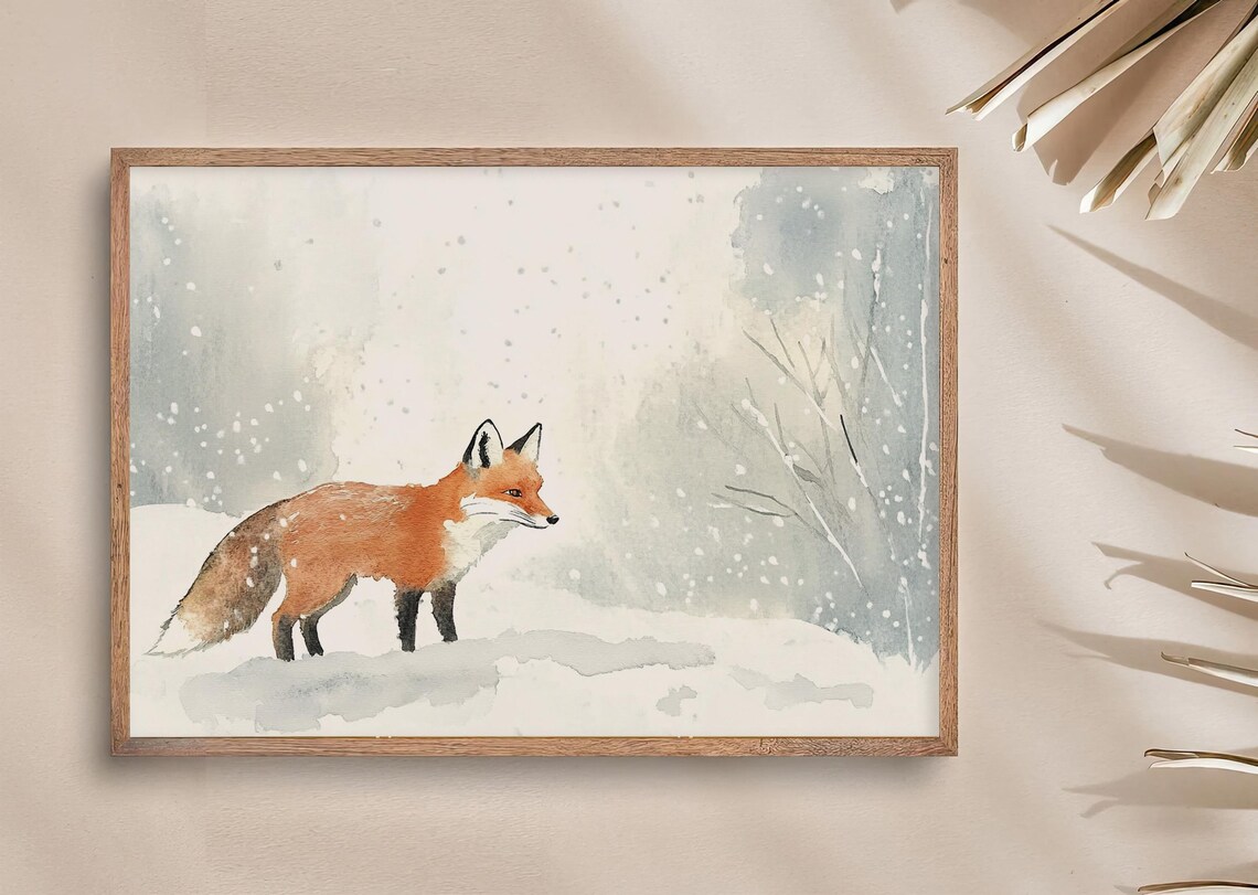 Fox Painting Snowy Forest Watercolor Art Print - Image 3