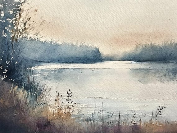 Baker River Watercolor Landscape Art Print, Washington