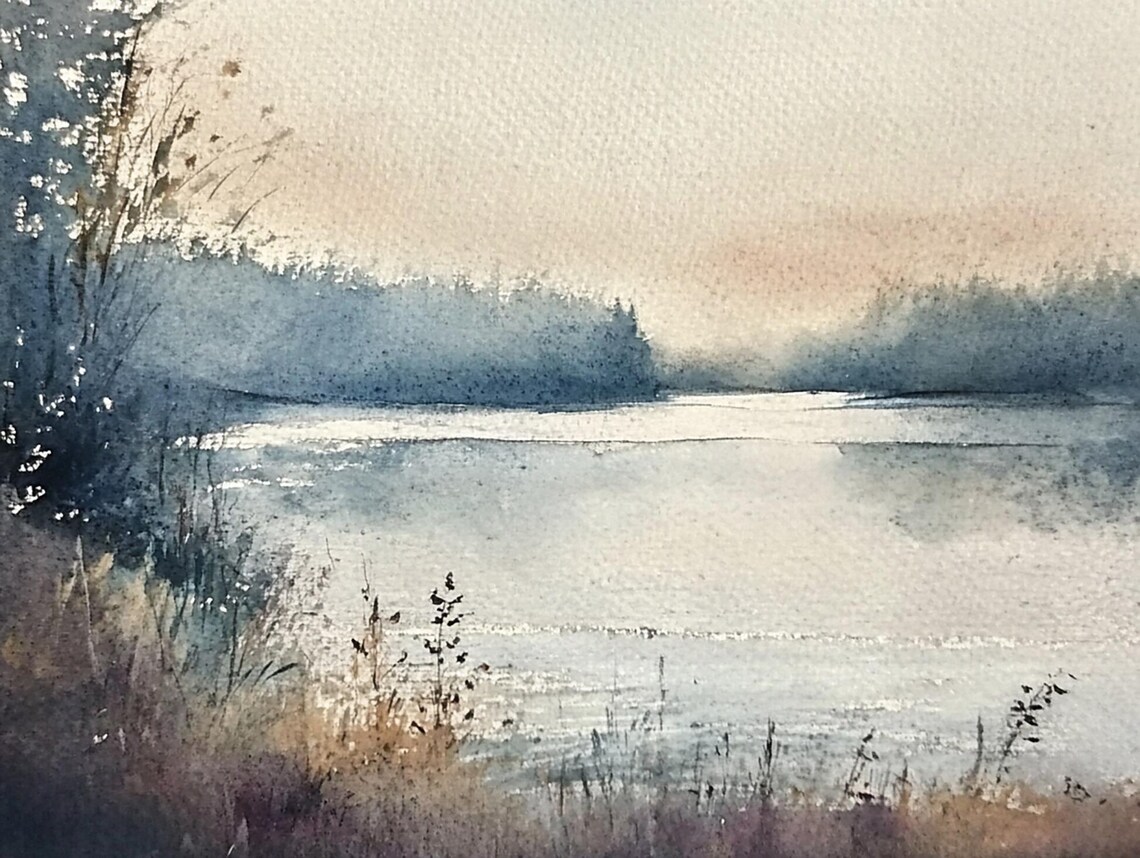 Baker River Watercolor Landscape Art Print, Washington