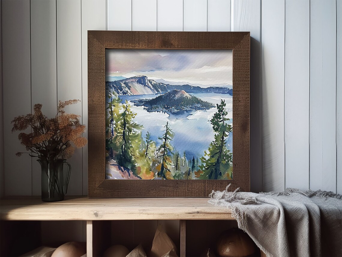 Crater Lake National Park Watercolor Art Print, Oregon - Image 4