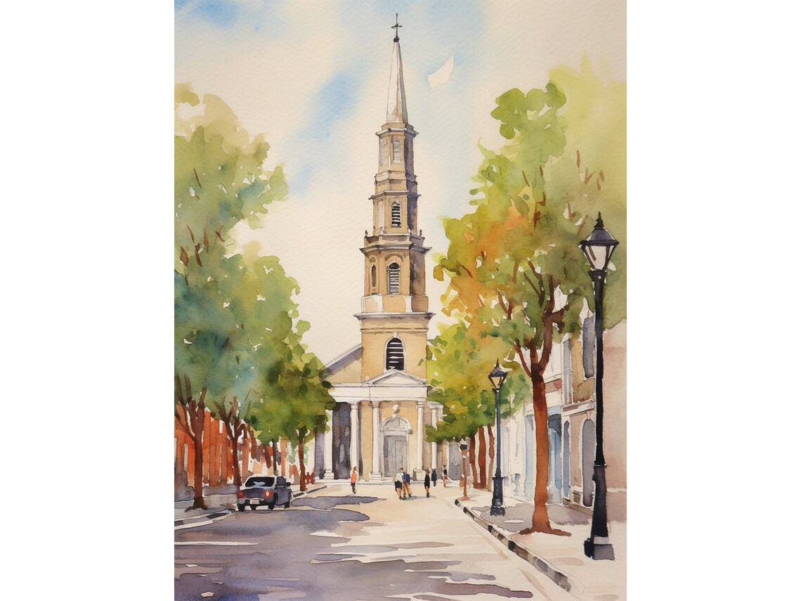 Church Street Watercolor Art Print, Charleston Cityscape