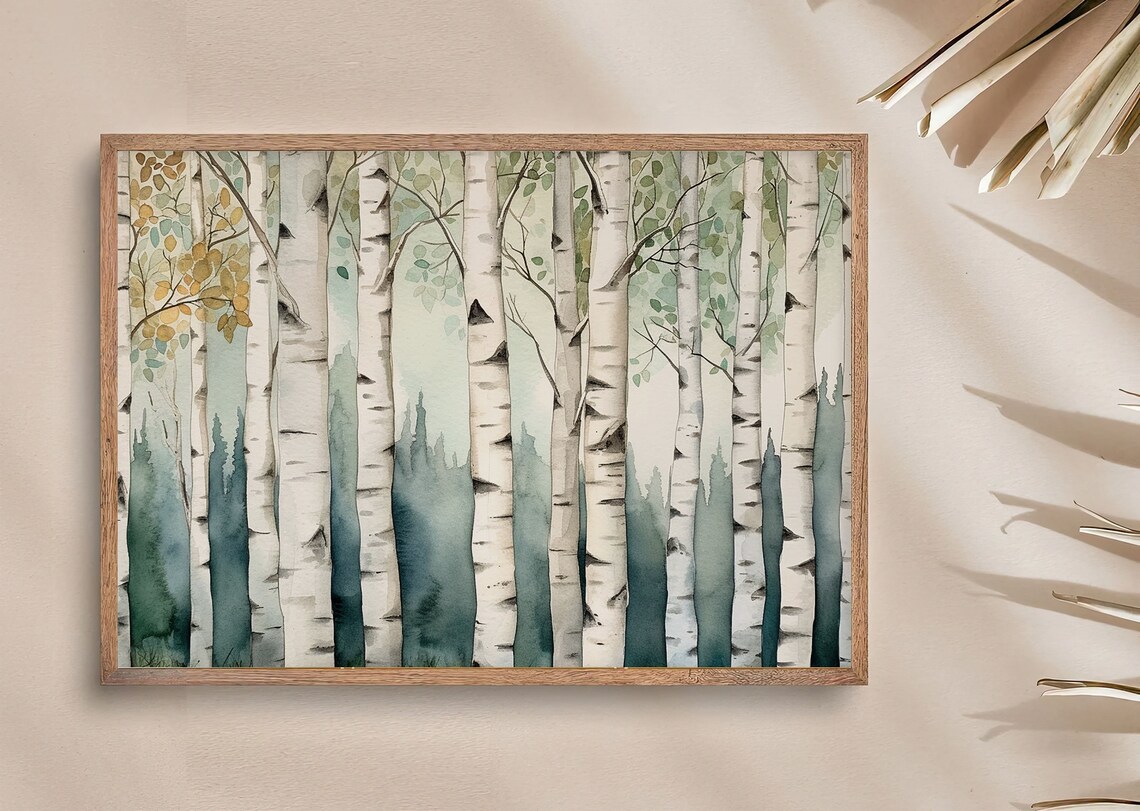 Birch Trees Watercolor Forest Art Print, Neutral Fall - Image 3