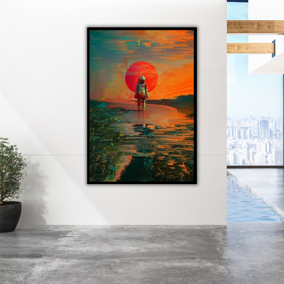 Astronaut Walking On Water Red Sunset Surreal Sci Fi Art Poster - Image 5