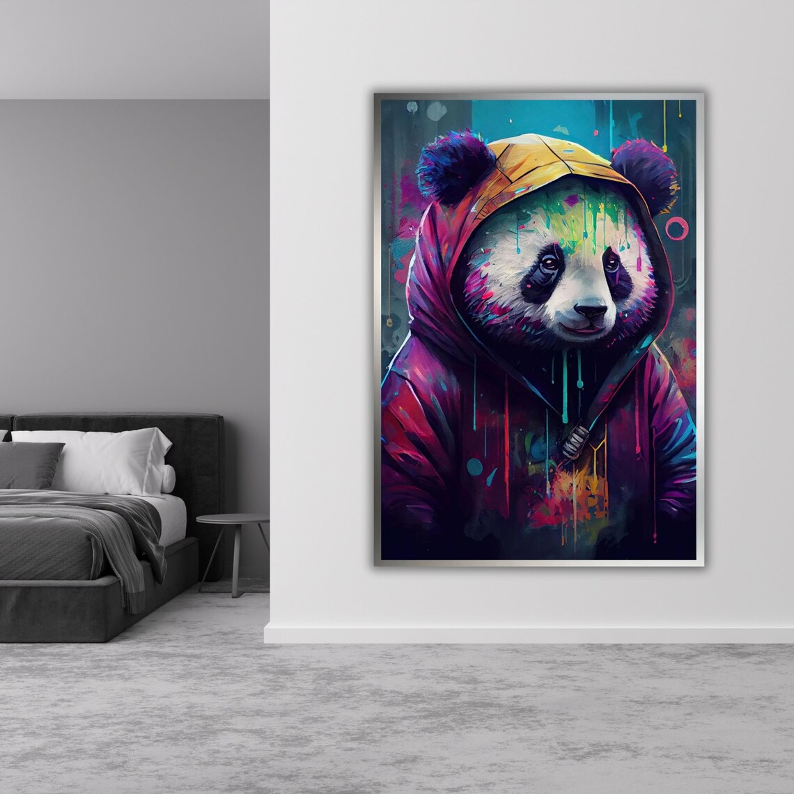 Hoodie Panda Graffiti Neon Paint Drips Hip Hop Animal Art Poster - Image 3