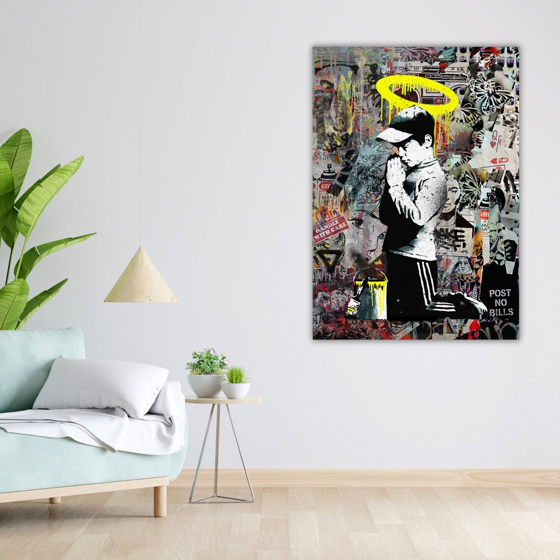 Graffiti Boy Praying Halo Stencil Street Art Collage Urban Poster - Image 4