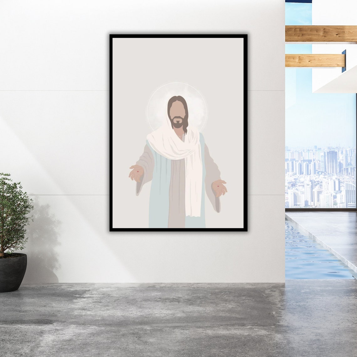 Minimalist Faceless Jesus White Robe Soft Neutral Christian Poster - Image 5