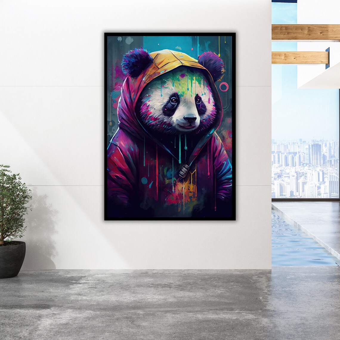 Hoodie Panda Graffiti Neon Paint Drips Hip Hop Animal Art Poster - Image 2