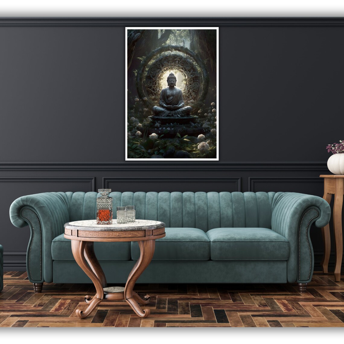 Buddha Jungle Statue Print Ready To Hang Framed Art Zen Wall Decor Nature Inspired - Image 2