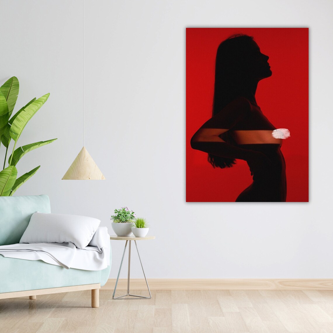 Woman Silhouette On Red Background Dramatic Modern Sensual Figure Art Poster - Image 4