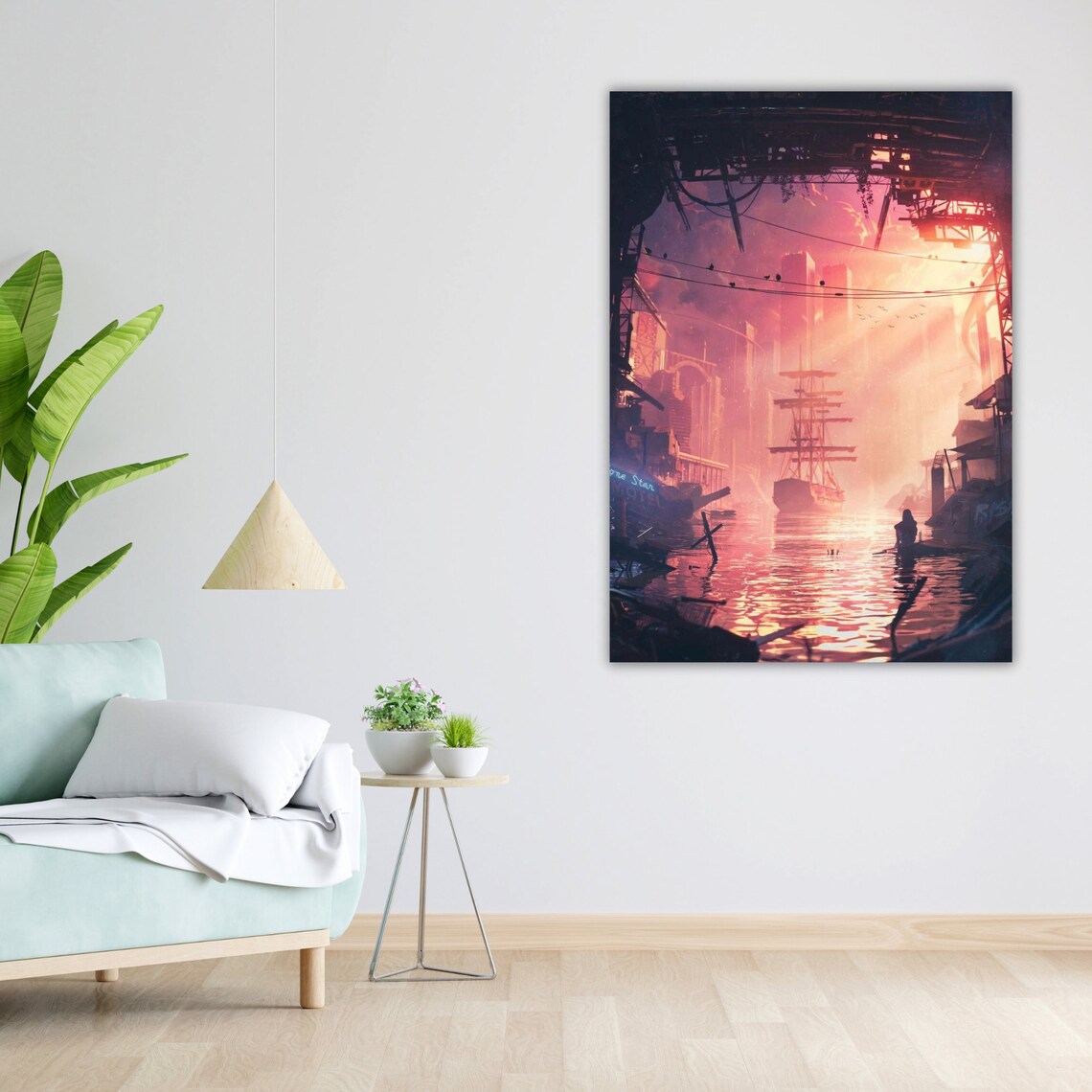Ship In Sea Art Nautical Wall Decor Ready To Hang Coastal Painting Framed Ocean Print - Image 5